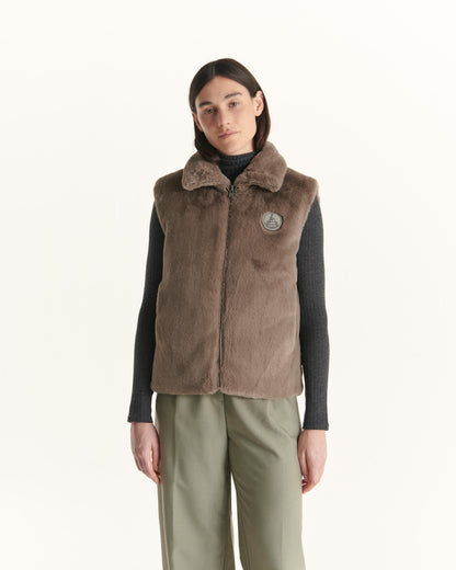 Doudoune avec des cristaux Swarovski®️ sans manches réversible Grand Froid Taupe Daria